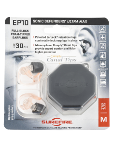 SureFire EP10MPR EP10 Sonic Defenders Ultra Max Medium 30 dB Full Block Clear Polymer Buds for Adults 1 Pair