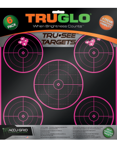 Truglo TG-11P6 Tru-See  Self-Adhesive Paper 5-Bullseye Black/Pink 6 Per Pkg