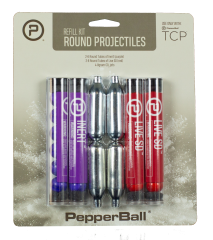 PepperBall 970010215 TCP Round Projectile Refill Kit 2-6 Count Tubes Inert Projectiles,  2-6 Count Tubes LIVE SD Projectiles & 4-8g CO2 Cartridges
