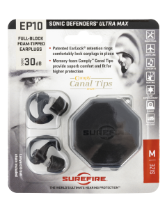 SureFire EP10BKMPR EP10 Sonic Defenders Ultra Max Medium 30 dB Full Block Style Black Foam Tips for Adults 1 Pair