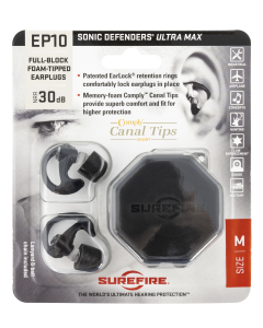 SureFire EP10BKMPR EP10 Sonic Defenders Ultra Max Medium 30 dB Full Block Style Black Foam Tips for Adults 1 Pair
