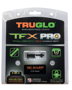 TruGlo TG-13SG3PC TFX Pro  Square Tritium/Fiber Optic Green with Orange Outline Front/U-Notch Green Rear with Nitride Fortress Finished Frame for Sig P238 with #6 Front & Rear