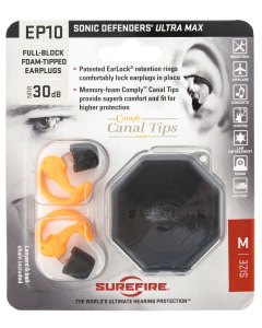 SureFire EP10ORMPR EP10 Sonic Defenders Ultra Max Medium 30 dB Full Block Orange Polymer Buds for Adults 1 Pair