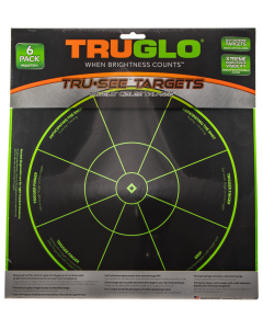 Truglo TG-15A6 Tru-See Handgun Diagnostic Self-Adhesive Paper Bullseye Black/Green 6 Per Pkg