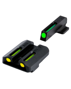 TruGlo TG-131GT1B TFO  Square Low Set Tritium/Fiber Optic Green Front/U-Notch Yellow Rear with Nitride Fortress Finished Frame for Glock 42, 43 (Except MOS Variants)