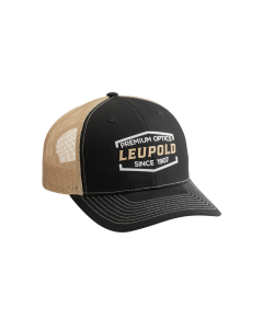 Leupold Premium Optics Trucker Hat Black/Gold Adjustable Snapback OSFA Semi-Structured