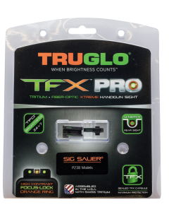 TruGlo TG-13SG3PC TFX Pro  Square Tritium/Fiber Optic Green with Orange Outline Front/U-Notch Green Rear with Nitride Fortress Finished Frame for Sig P238 with #6 Front & Rear