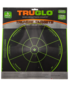 Truglo TG-15A6 Tru-See Handgun Diagnostic Self-Adhesive Paper Bullseye Black/Green 6 Per Pkg