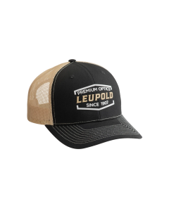 Leupold Premium Optics Trucker Hat Black/Gold Adjustable Snapback OSFA Semi-Structured