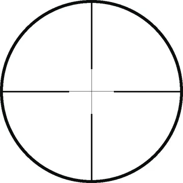 Crosshair target: a circle with a bold outer border and vertical and horizontal lines crossing at the center for aiming reference.