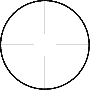 Circle target with vertical and horizontal crosshairs intersecting at center, like a scope reticle.