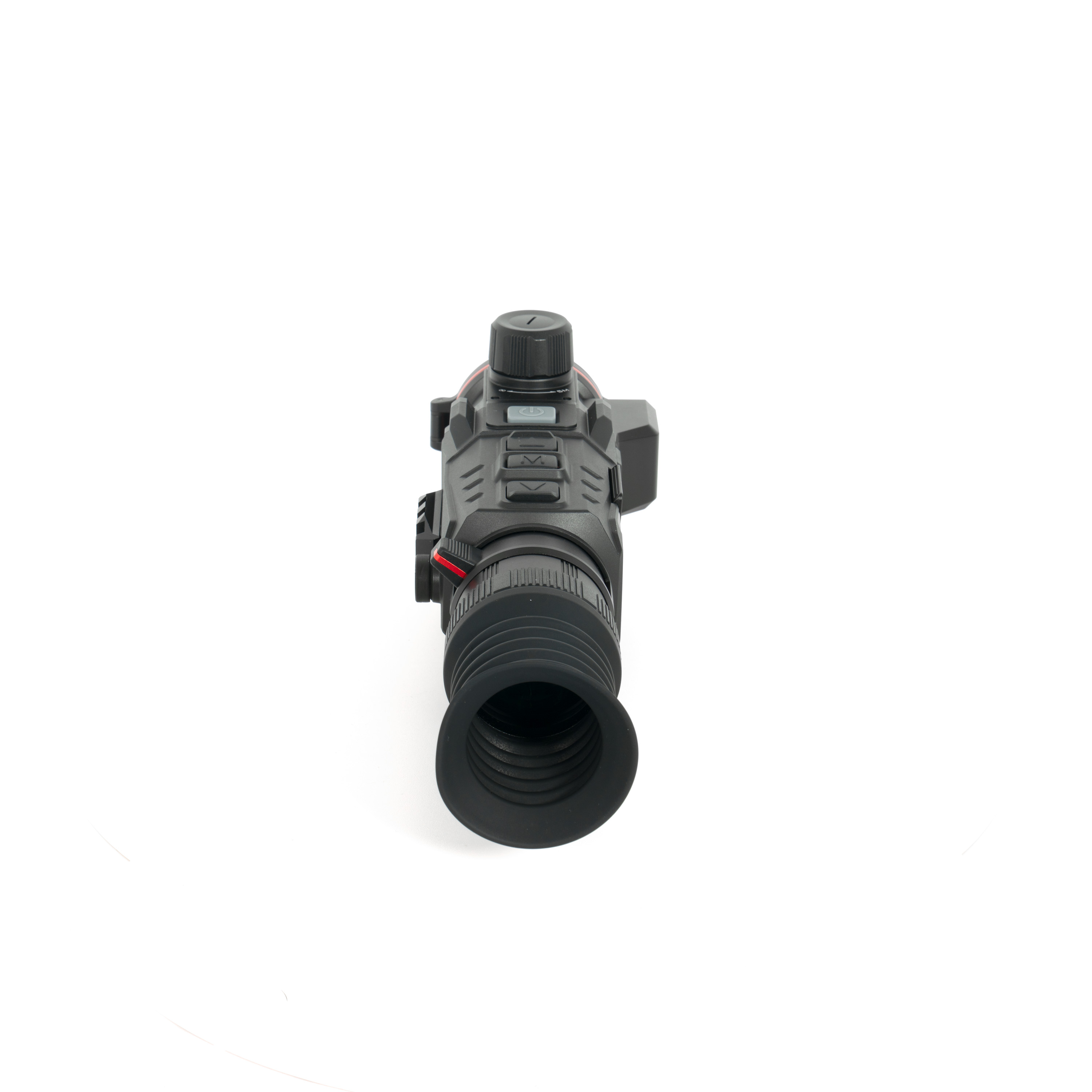 Top-down view of a camera body with a large zoom lens, showing dials and buttons along the top.