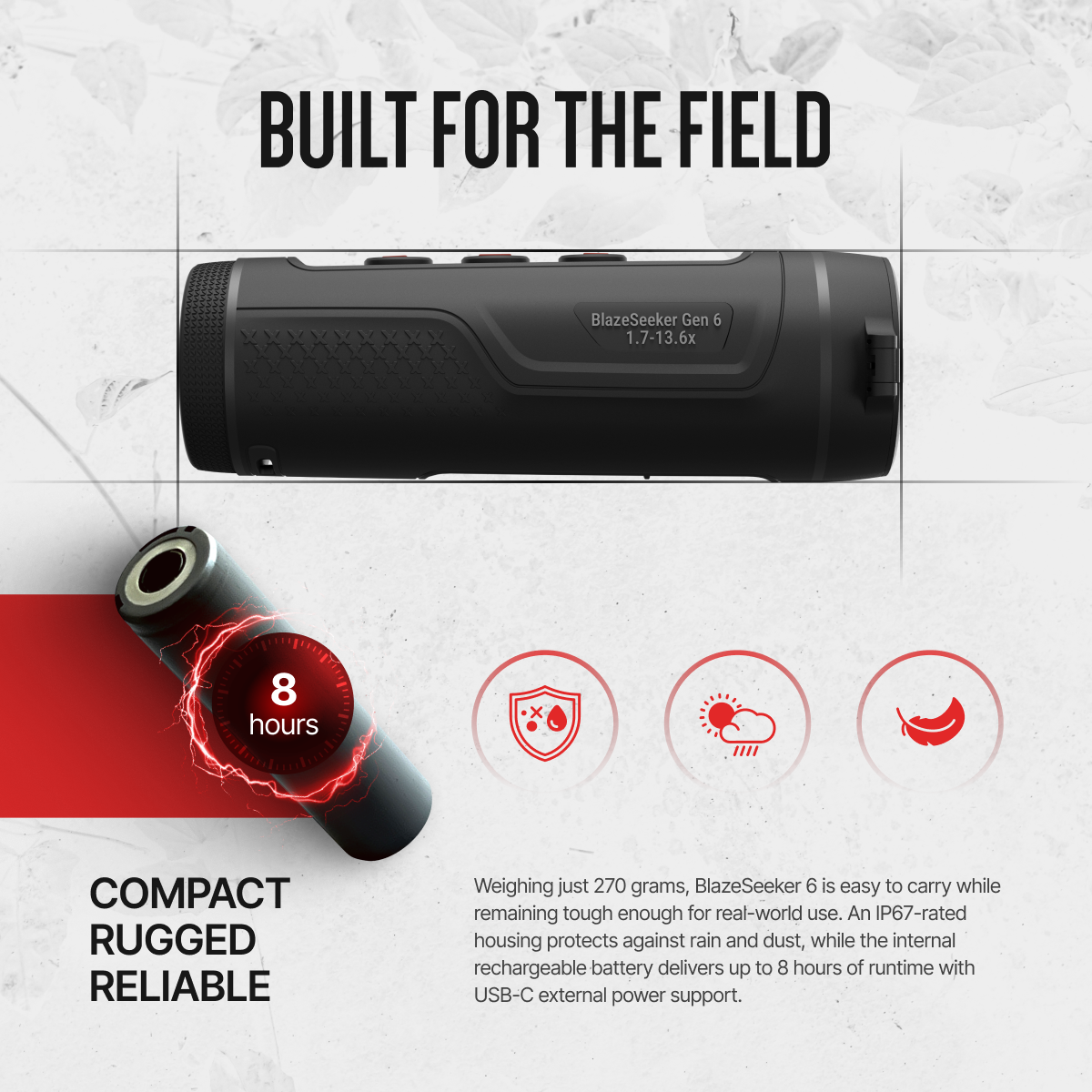 ATN BlazeSeeker Thermal Monocular, 1.2–9.6x, 256×192 Sensor, 12μm, ≤20 mK NETD