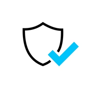 Shield icon with a blue checkmark indicating security verified.