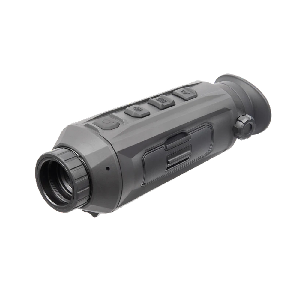 Compact night vision monocular with rubber eyepiece and three control buttons on top