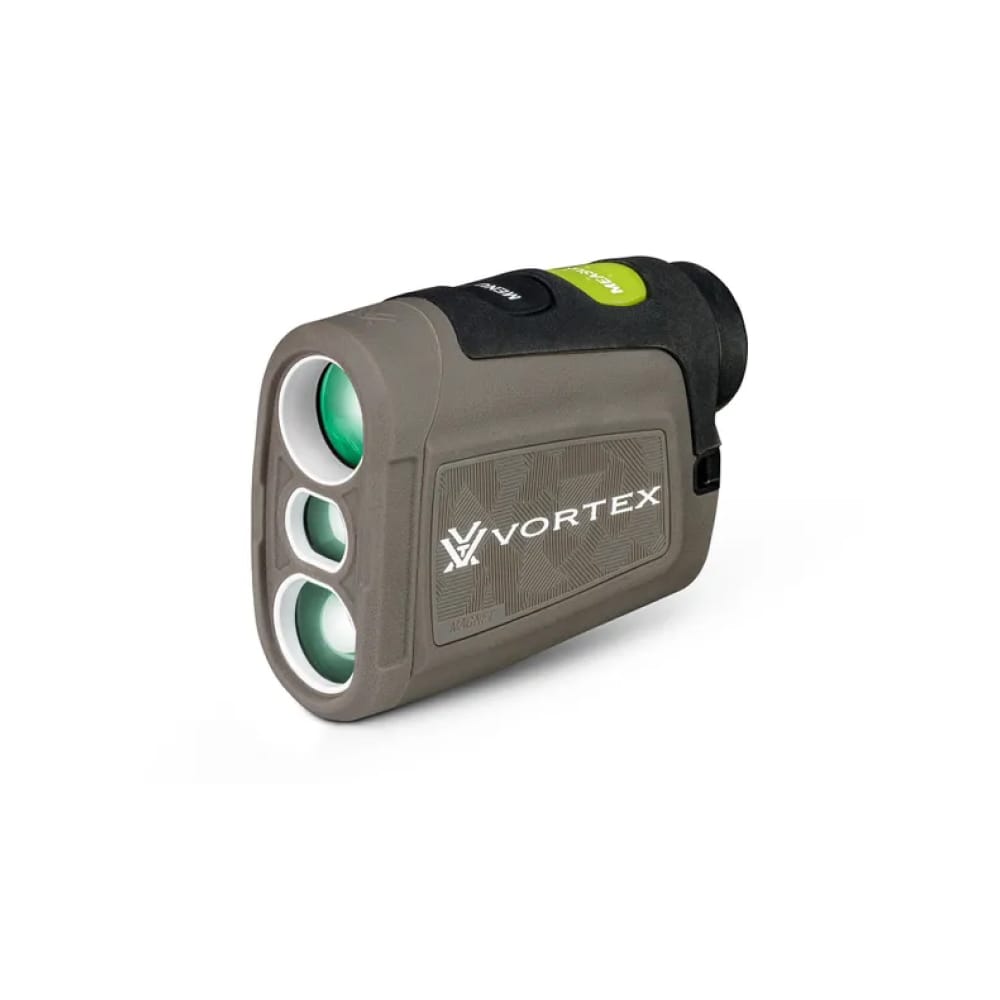 Vortex compact monocular with three front lenses and green-coated optics, a handheld distance-measuring optic.