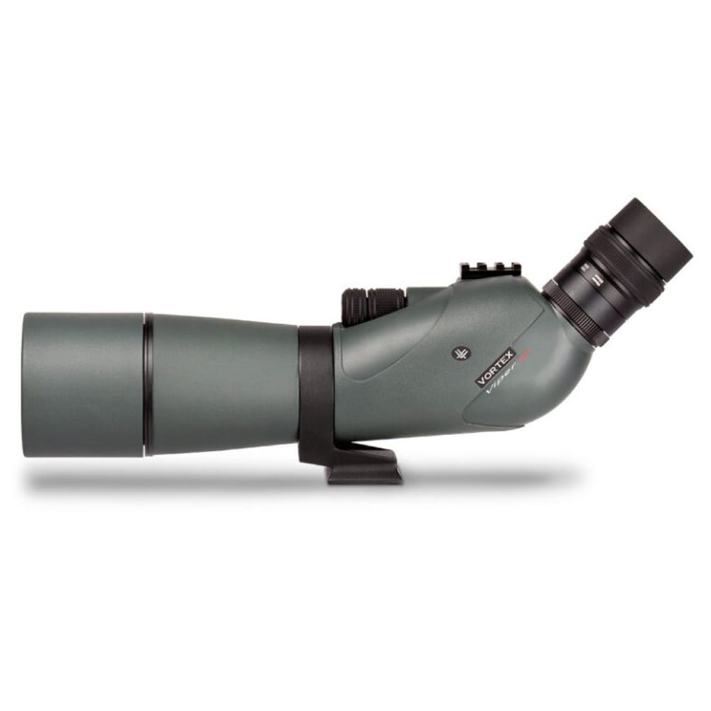 Green angled spotting scope on a small base, for wildlife or distant viewing.
