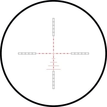 Circular scope view with a black border and white crosshair that has tick marks along both axes.