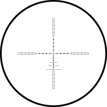 Crosshair reticle inside a circular border with horizontal and vertical measuring ticks and dots along the axes.