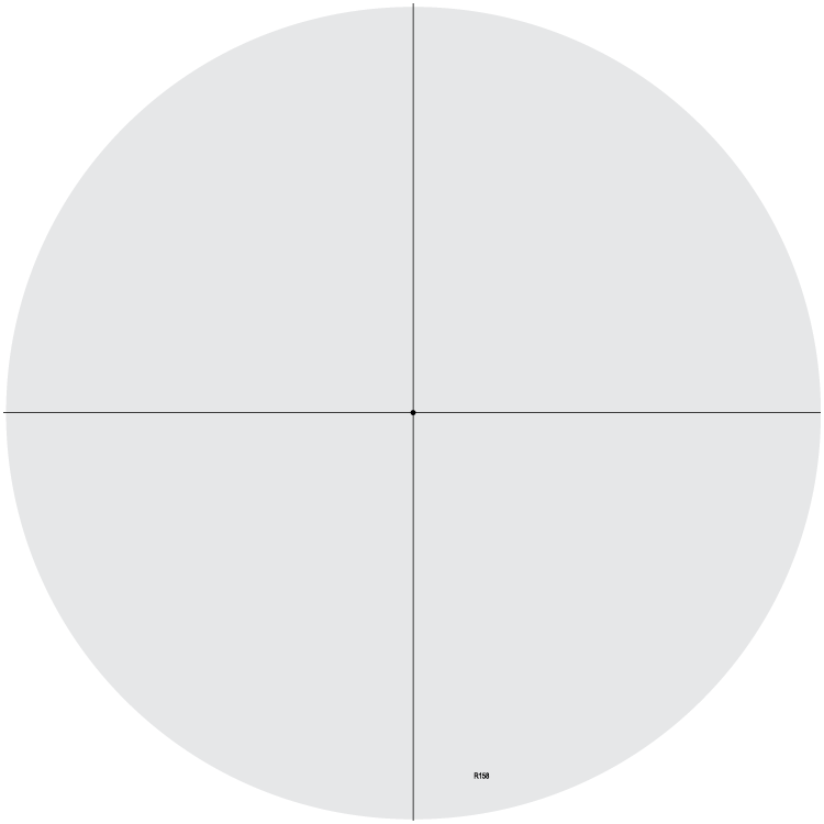 Gray circle with a vertical and horizontal crosshair through the center, and a small center dot