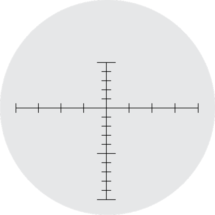 Crosshair reticle centered in a grey circular background with tick marks on both axes